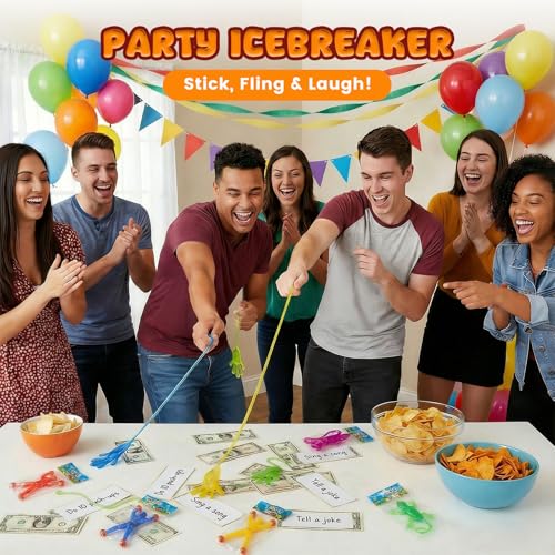 AMOR PRESENT 48-Piece Stretchy Sticky Toy Party Favors – Bulk Set with Sticky Hands, Wall Crawlers & Lizards