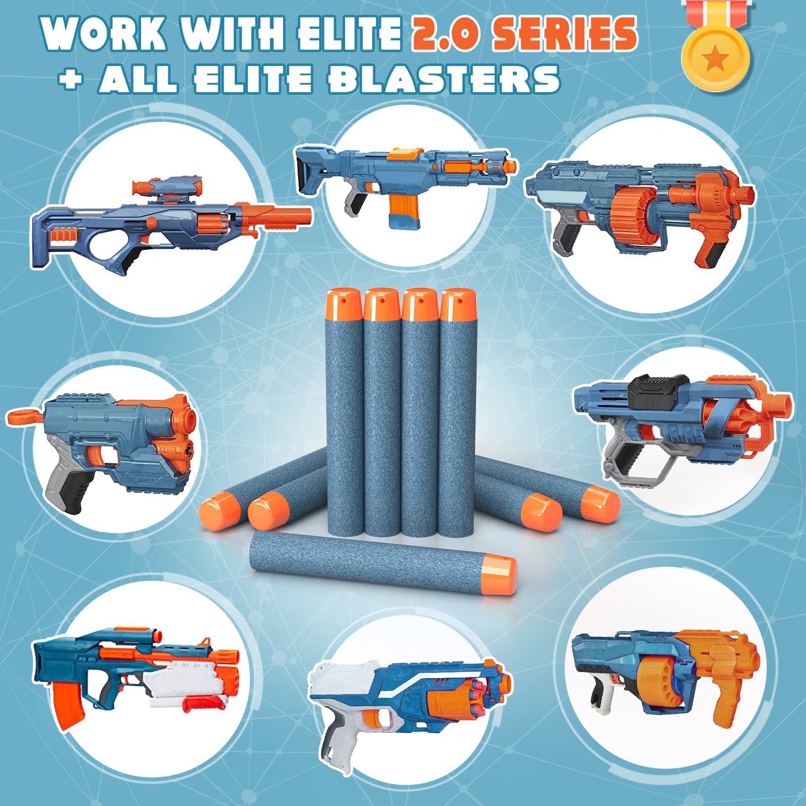 AMOSTING 100-Pack Blue Foam Darts Compatible with Nerf Elite Blasters – Includes Storage Bag