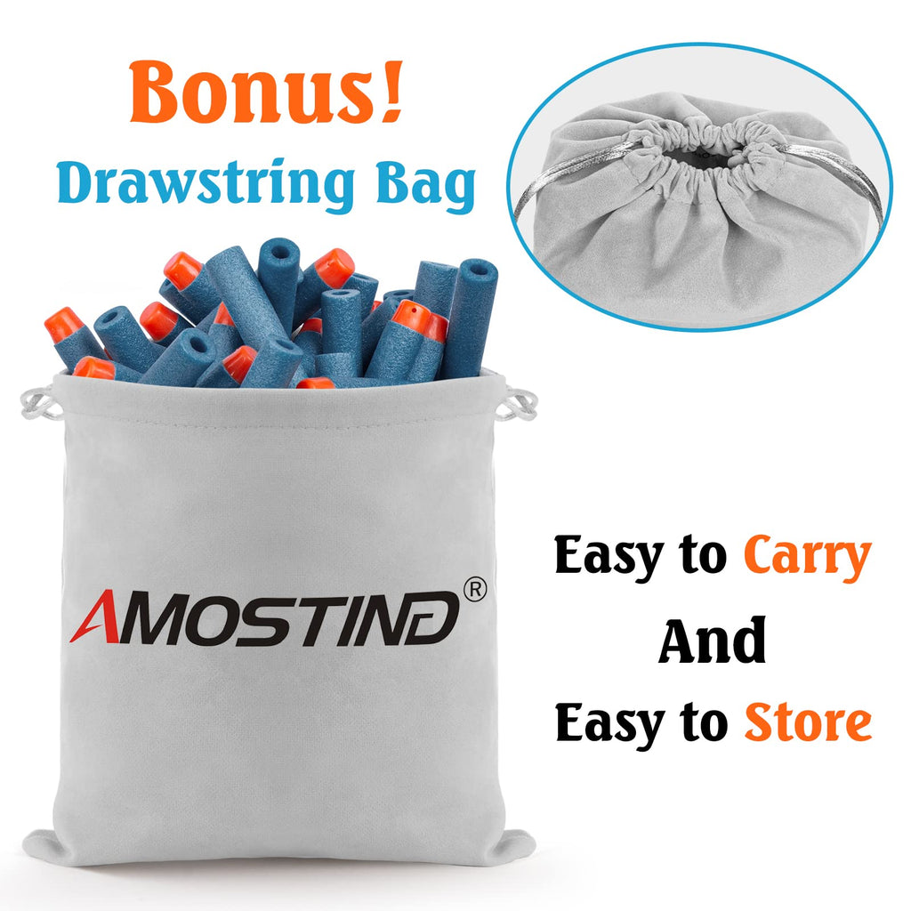 AMOSTING 100-Pack Blue Foam Darts Compatible with Nerf Elite Blasters – Includes Storage Bag