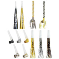 Amscan 50-Pack Black Gold Silver Party Horns & Blowouts Set for New Year's, Graduation, Birthdays