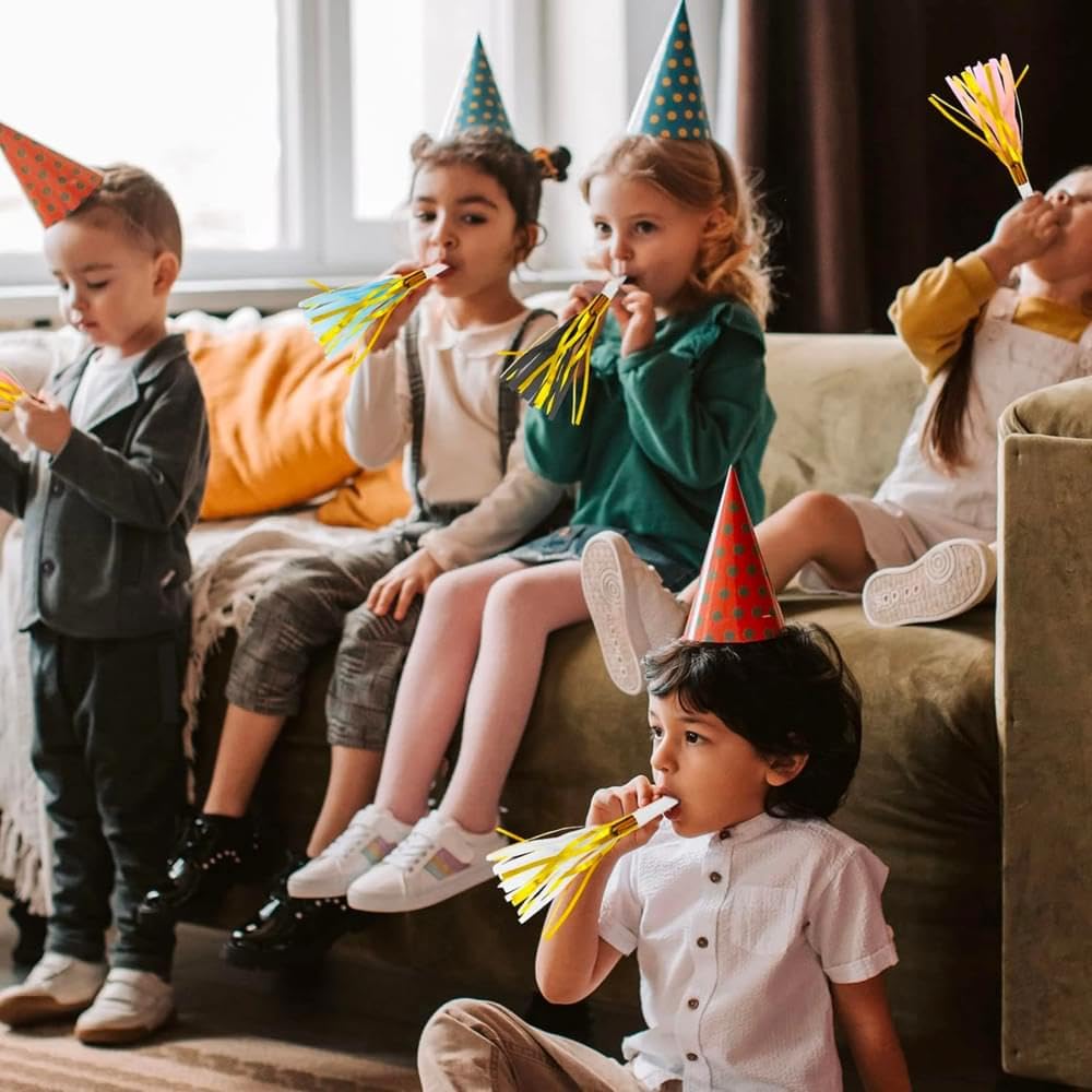 Amscan 50-Pack Black Gold Silver Party Horns & Blowouts Set for New Year's, Graduation, Birthdays