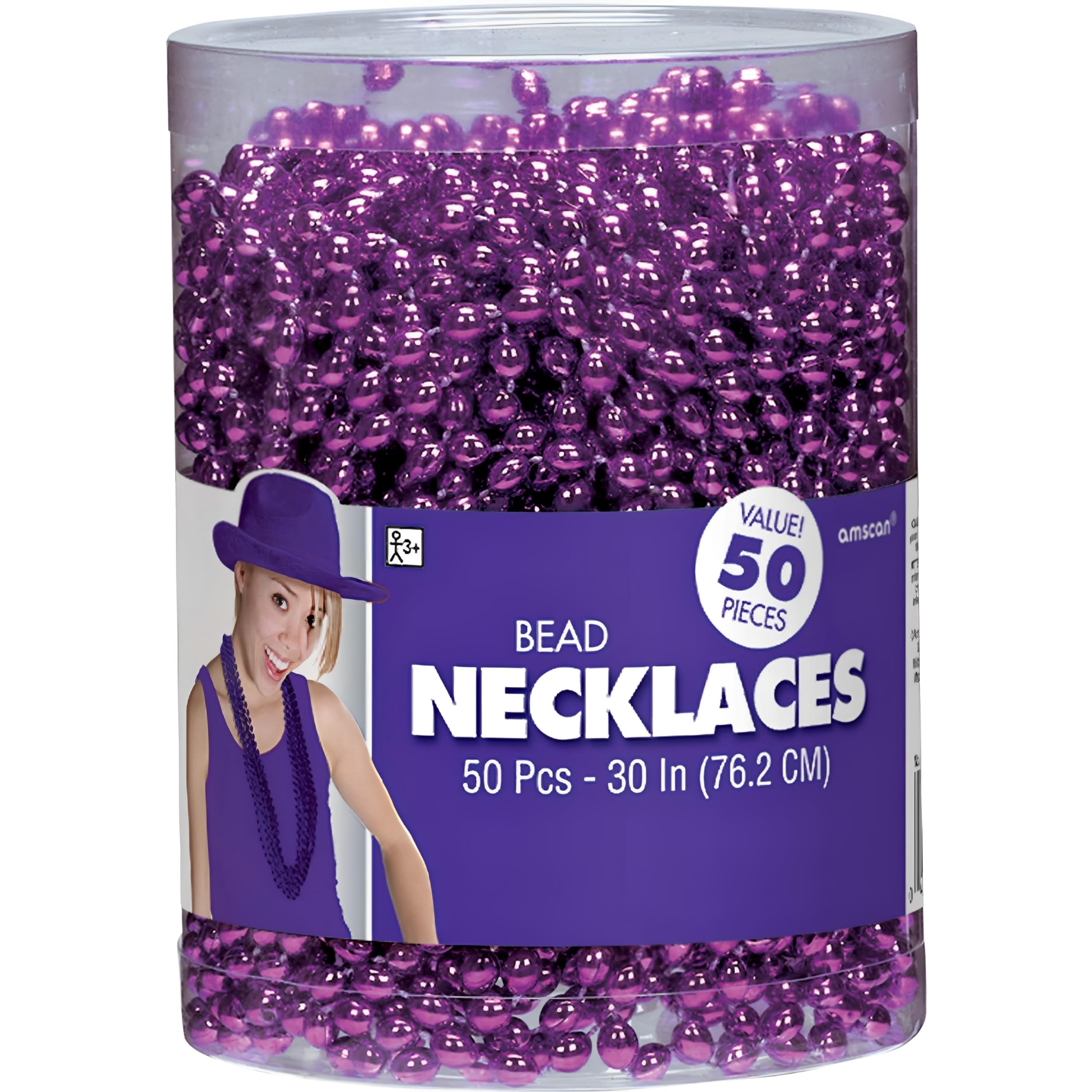 Amscan 50-Pack Purple Metallic Oval Bead Party Necklaces - 30" Each