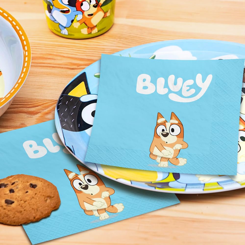 Amscan Bluey Blue Beverage Napkins - 5 x 5 Inch, 16 Count, 1-Ply Paper Party Napkins