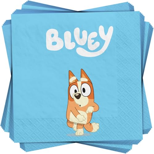 Amscan Bluey Blue Beverage Napkins - 5 x 5 Inch, 16 Count, 1-Ply Paper Party Napkins