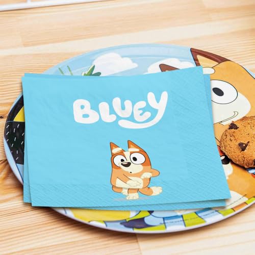 Amscan Bluey Blue Beverage Napkins - 5 x 5 Inch, 16 Count, 1-Ply Paper Party Napkins
