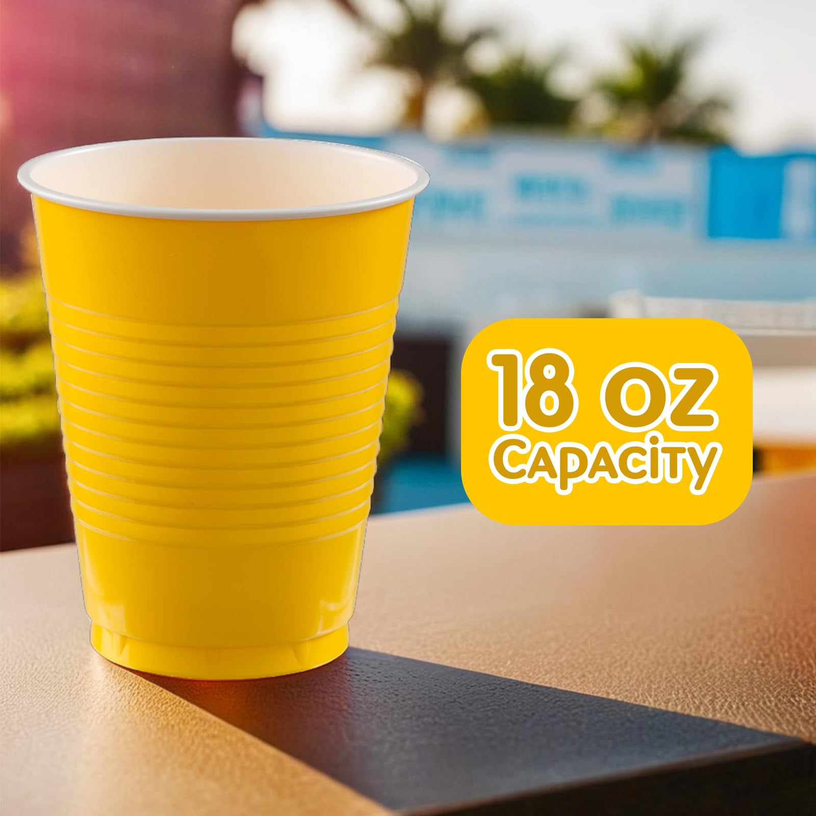 Amscan Bright Yellow Plastic 16 oz Cups (50 Pack) – Heavy Duty Double Stack Party Cups