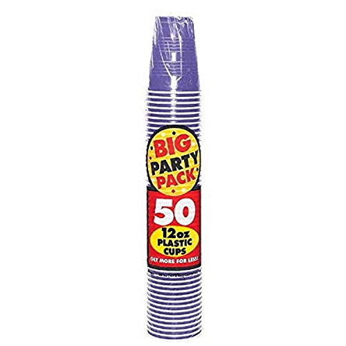 Amscan New Purple Plastic Cups 12 oz - 50 Pack Stackable Heavy-Duty Party Drinkware