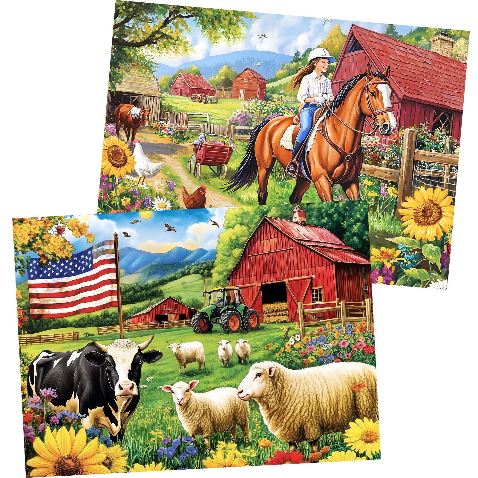 Amusding 2-Pack 500-Piece Jigsaw Puzzles - US Countryside Farm & Cottage Scenes, 20.5 x 15 Inches