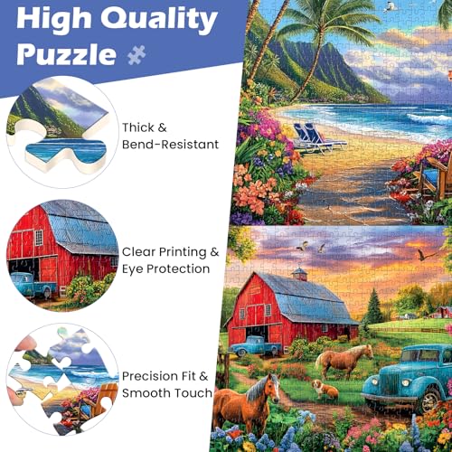 Amusding 2-Pack 500-Piece Jigsaw Puzzles - US Countryside Farm & Cottage Scenes, 20.5 x 15 Inches