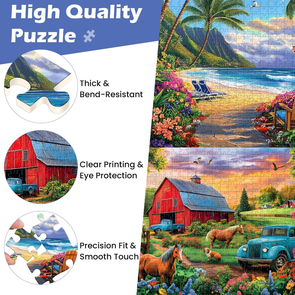 Amusding 2-Pack 500-Piece Jigsaw Puzzles - US Countryside Farm & Cottage Scenes, 20.5 x 15 Inches