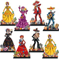 Amyhill 8-Piece Day of the Dead Wooden Skull Centerpieces - Dia de los Muertos Table Decorations with Stands, 15 cm Tall