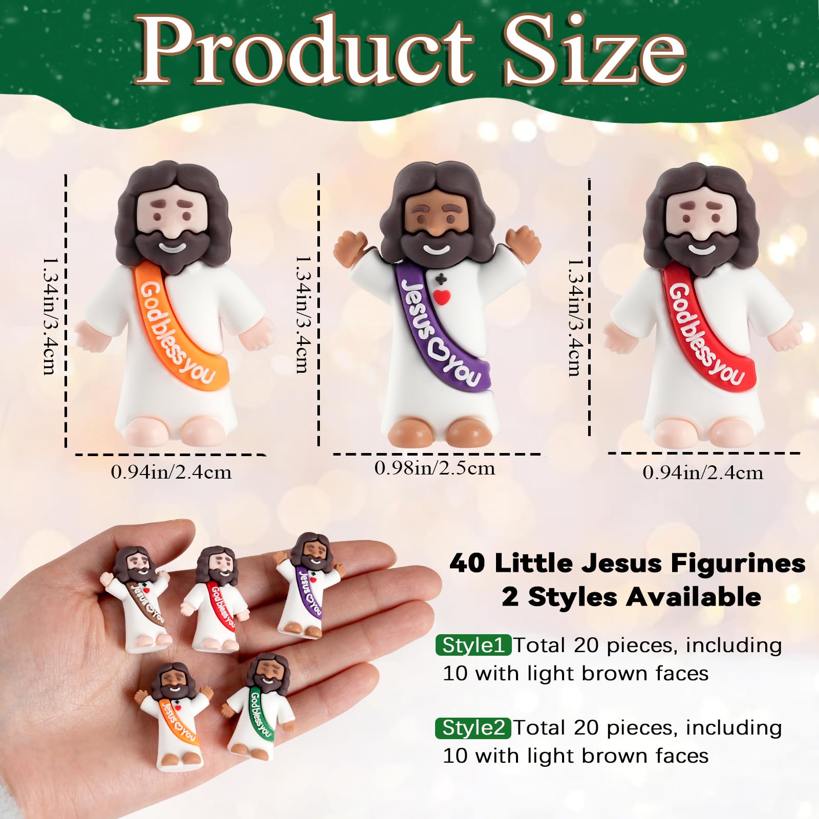 AMZFAVOR 40-Pack Mini Jesus Figures – Tiny Rubber Baby Jesus in 10 Colors for Easter Egg Hunts, Valentine's Gifts, and Sunday School Supplies
