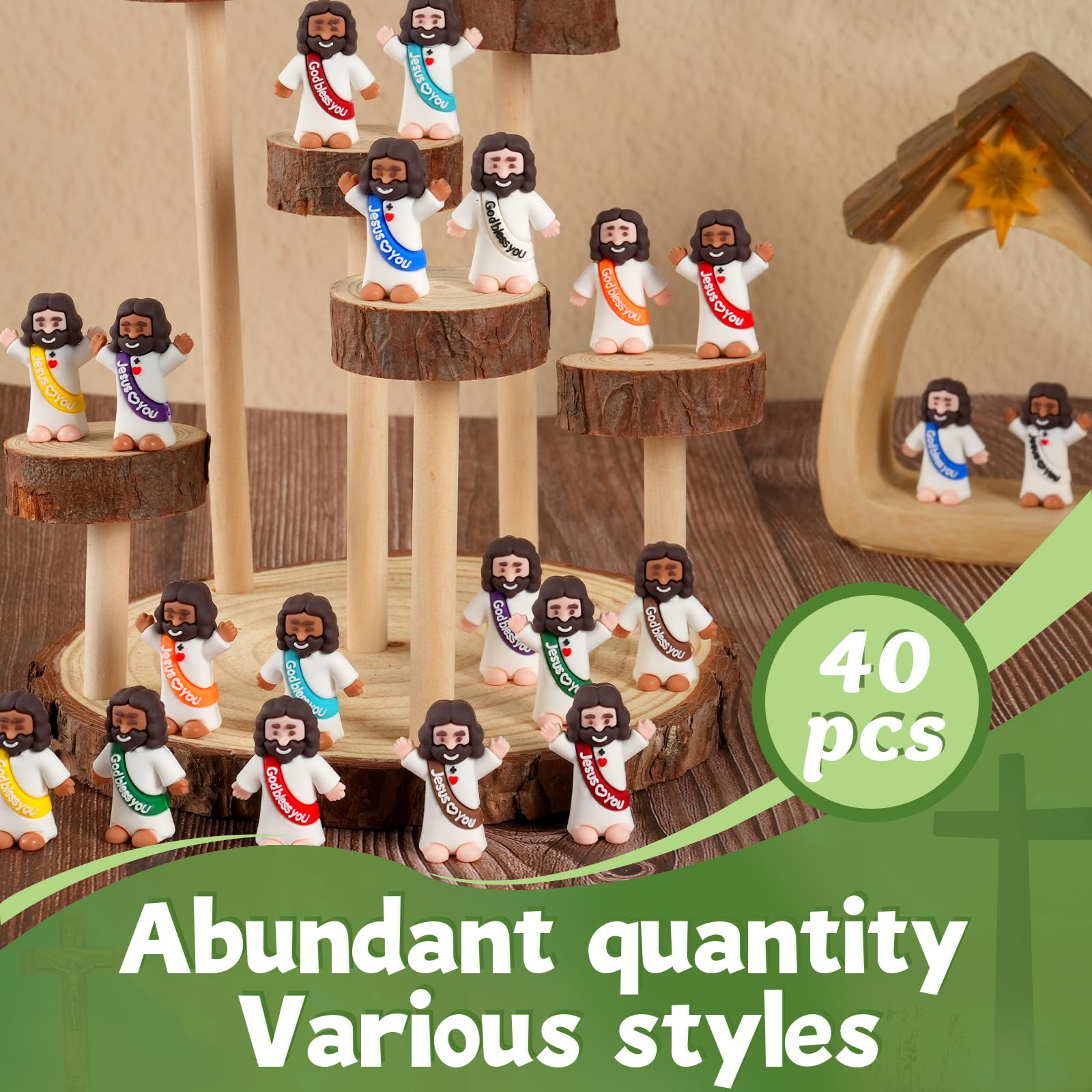 AMZFAVOR 40-Pack Mini Jesus Figures – Tiny Rubber Baby Jesus in 10 Colors for Easter Egg Hunts, Valentine's Gifts, and Sunday School Supplies