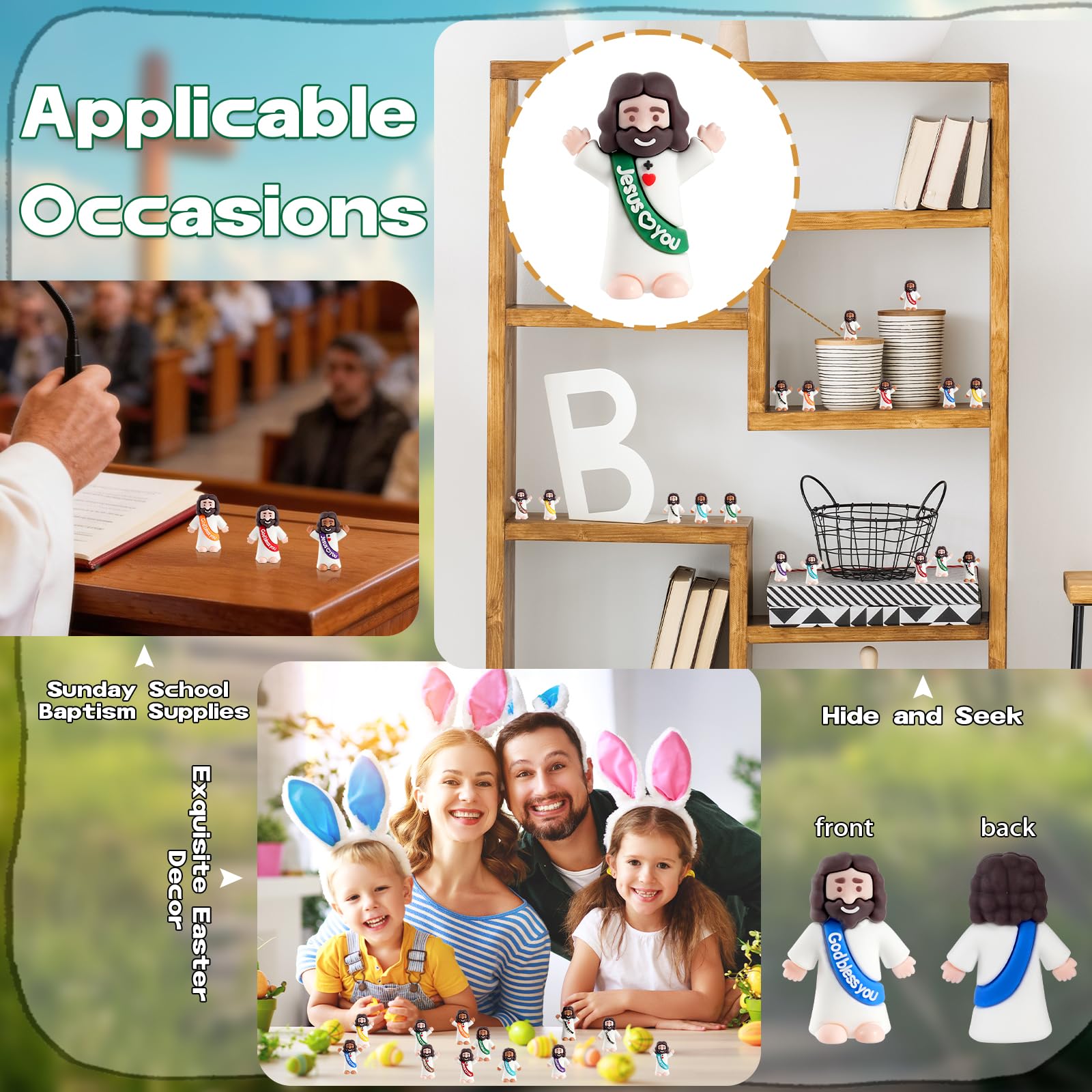 AMZFAVOR 40-Pack Mini Jesus Figures – Tiny Rubber Baby Jesus in 10 Colors for Easter Egg Hunts, Valentine's Gifts, and Sunday School Supplies