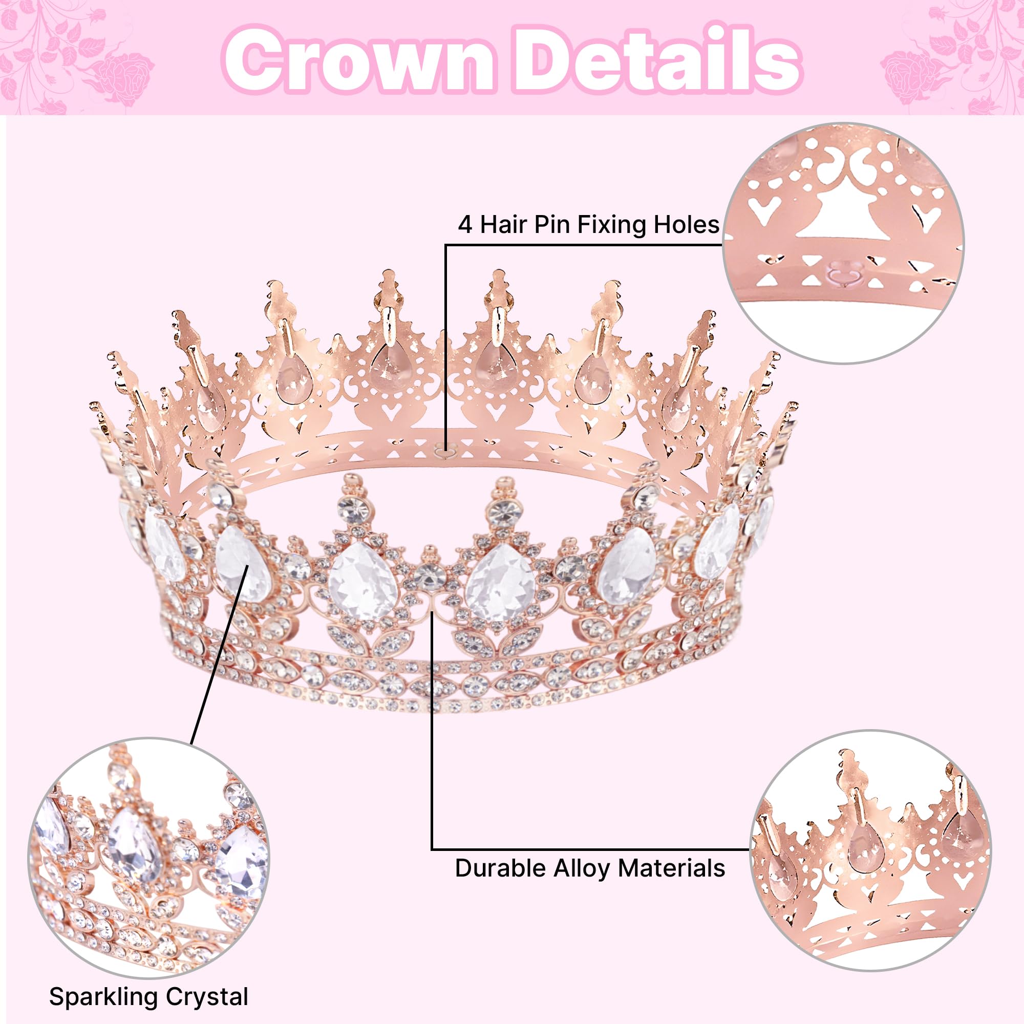 AMZVALU Crown Cake Topper Set – Rose Gold Crown, Gold Butterflies, Candles, and Happy Birthday Topper