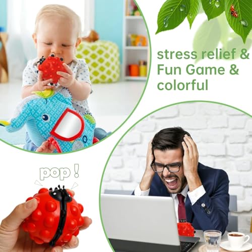 Anboor 2-Pack Ladybug Pop Fidget Toy - Squishy Sensory Bubble Popper Stress Relief