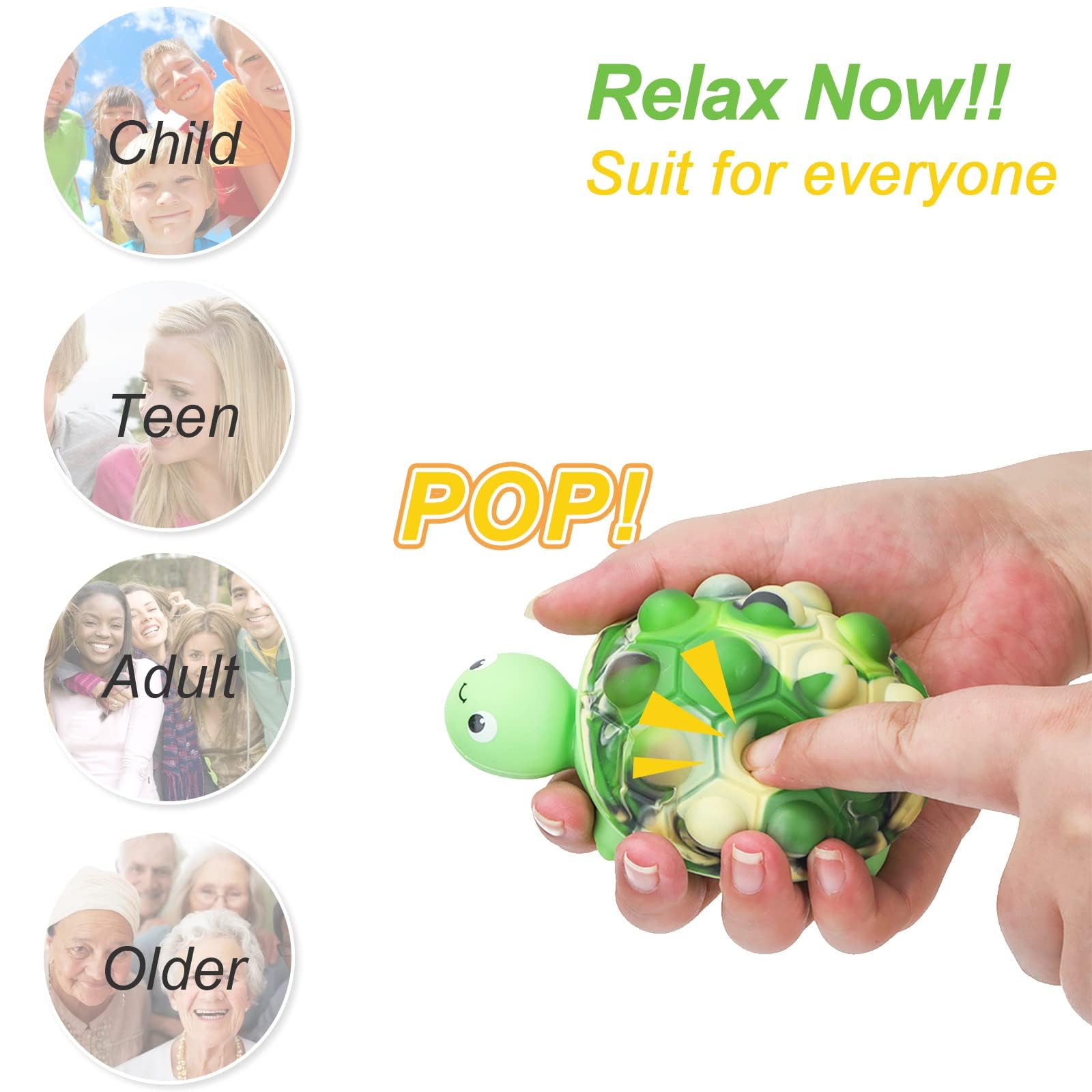 Anboor Pop Fidget Toys 2 Pack – 3D Silicone Turtle Stress Ball for Anxiety Relief