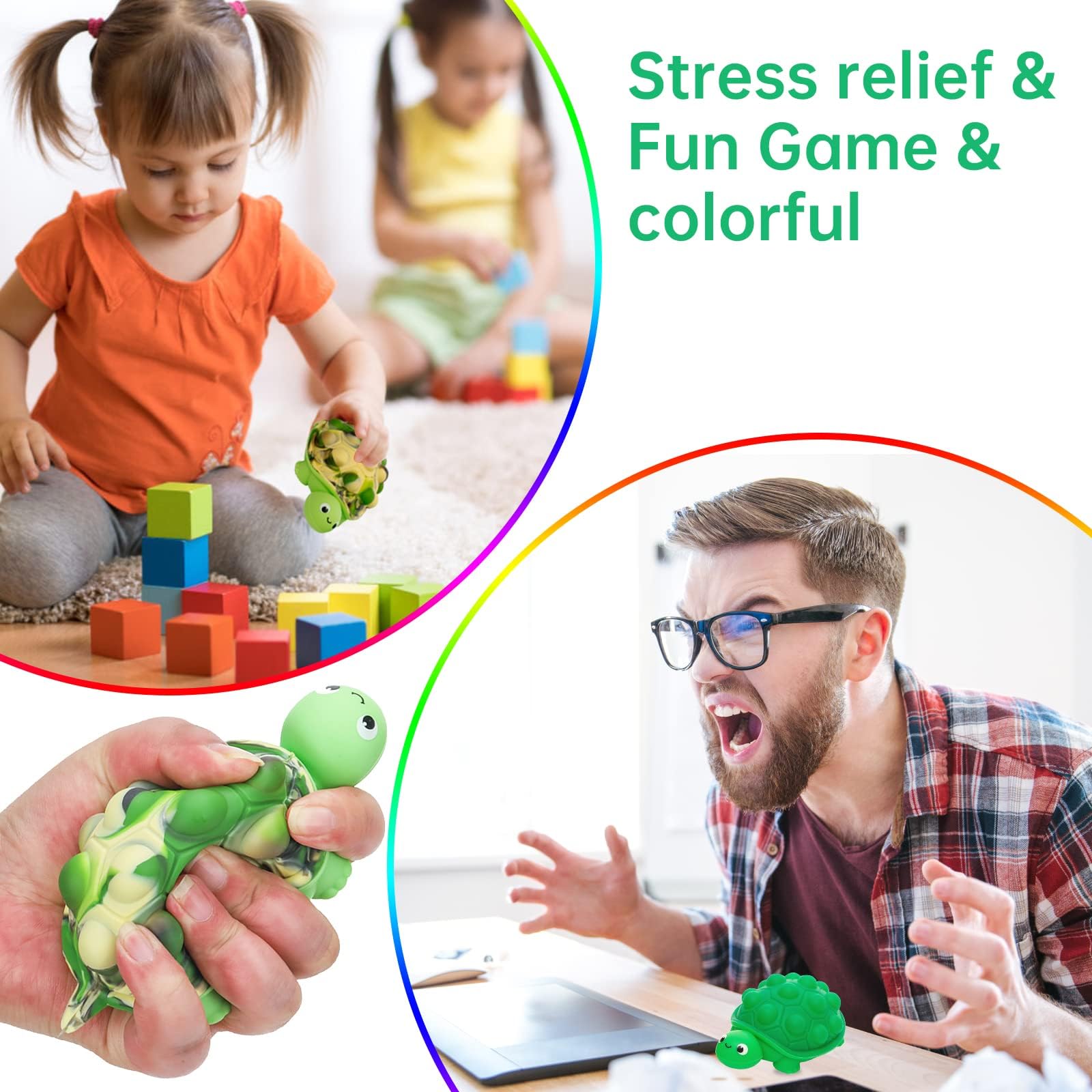 Anboor Pop Fidget Toys 2 Pack – 3D Silicone Turtle Stress Ball for Anxiety Relief