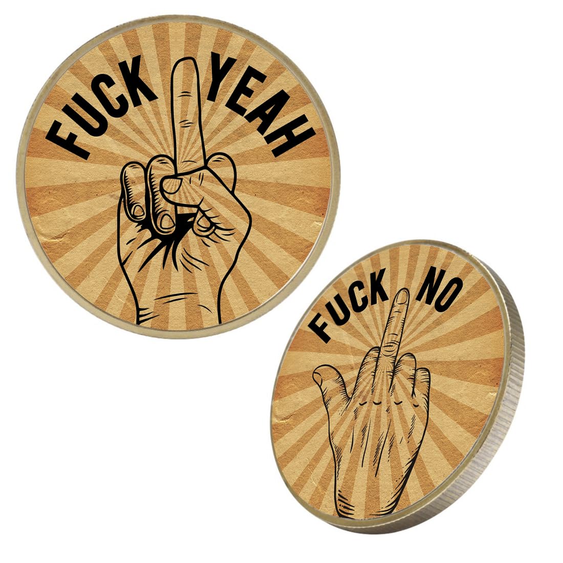 Andaz Press Fuck No Fuck Yeah Decision Coin – Funny Gag Gift with Keychain, 1.77-Inch Customizable Flip Coin