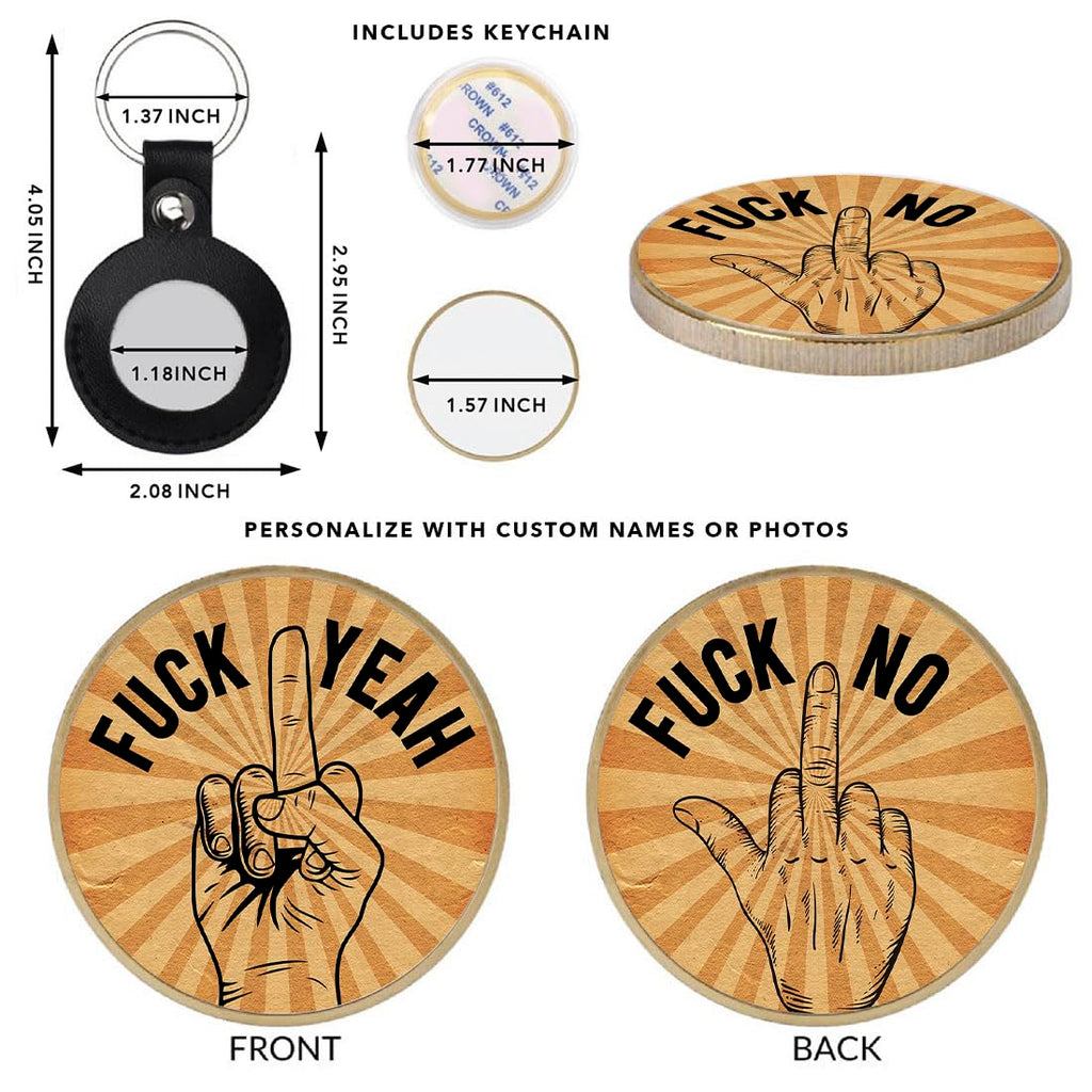 Andaz Press Fuck No Fuck Yeah Decision Coin – Funny Gag Gift with Keychain, 1.77-Inch Customizable Flip Coin