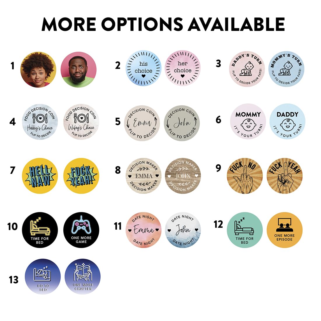 Andaz Press Fuck No Fuck Yeah Decision Coin – Funny Gag Gift with Keychain, 1.77-Inch Customizable Flip Coin