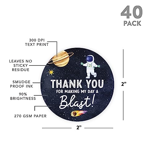 Andaz Press Outer Space Astronaut Thank You Stickers - 80 Pack of 2-Inch Round Party Favor Labels for Kids' Birthdays