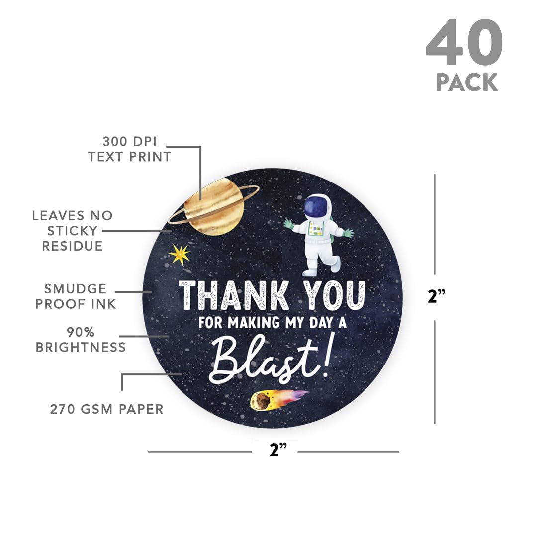 Andaz Press Outer Space Astronaut Thank You Stickers - 80 Pack of 2-Inch Round Party Favor Labels for Kids' Birthdays