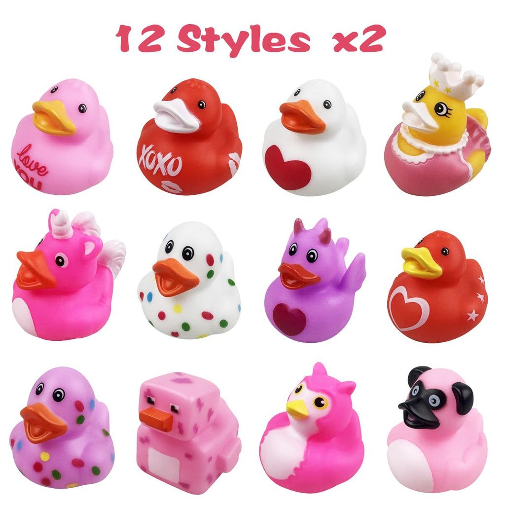 Anditoy 24 Pack Valentine Rubber Ducks – Fun Bath Toys & Party Favors for Kids