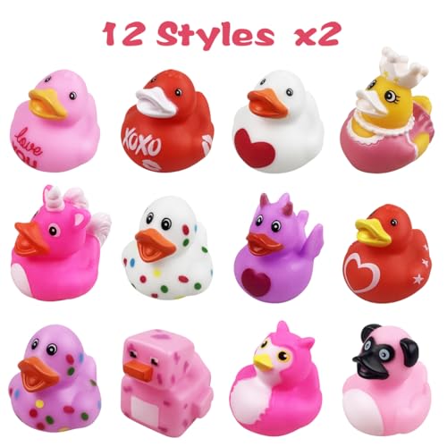 Anditoy 24 Pack Valentine Rubber Ducks – Fun Bath Toys & Party Favors for Kids