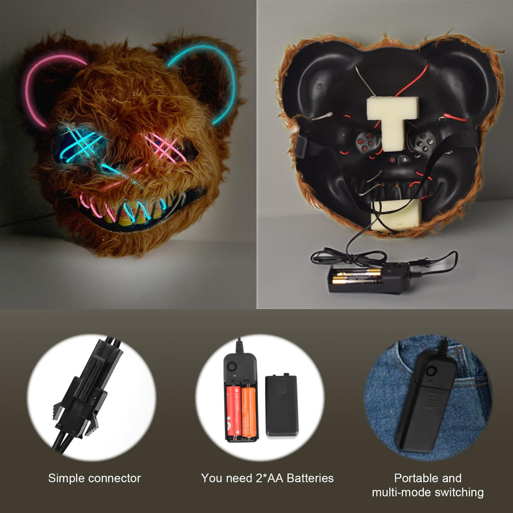 AndTree LED Scary Bear Mask with Multiple Lighting Modes for Halloween Cosplay