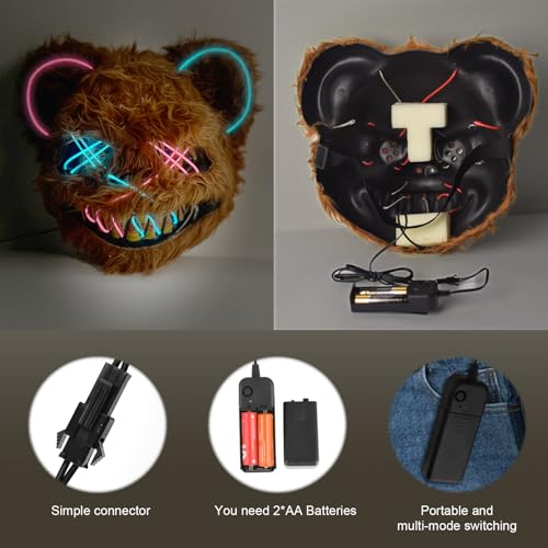 AndTree LED Scary Bear Mask with Multiple Lighting Modes for Halloween Cosplay
