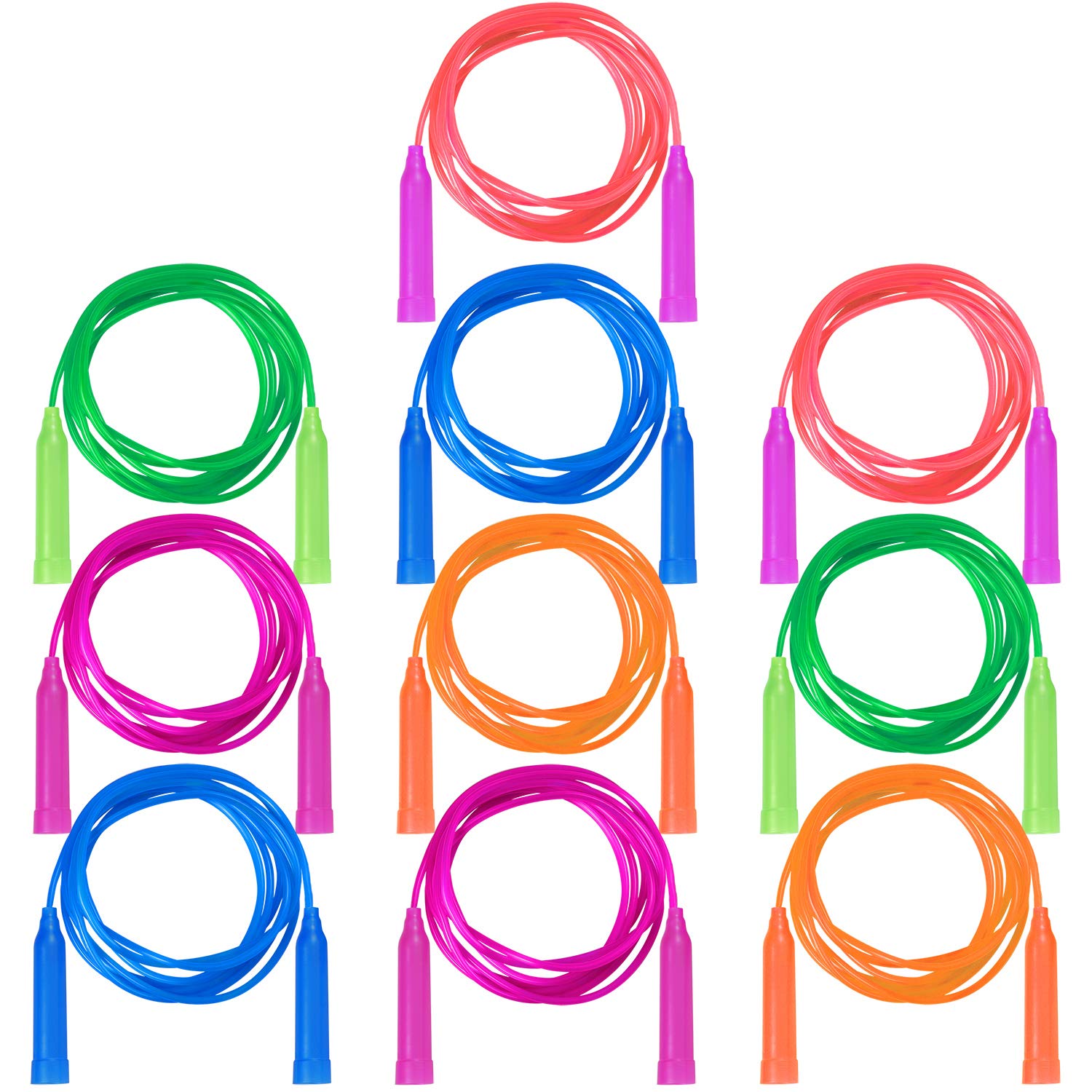 Aneco 10 Pack Kids Jump Ropes - 7.3 ft Colorful Adjustable PVC Jumping Ropes for Outdoor Games & Party Favors