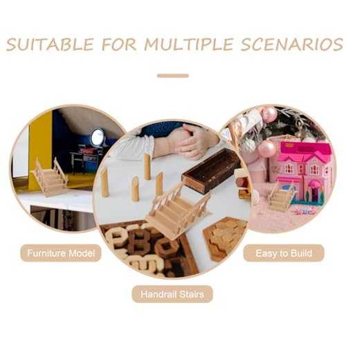 Angoily Miniature Dollhouse Staircase with Handrail – Wooden Desktop Ornament for Scene Building