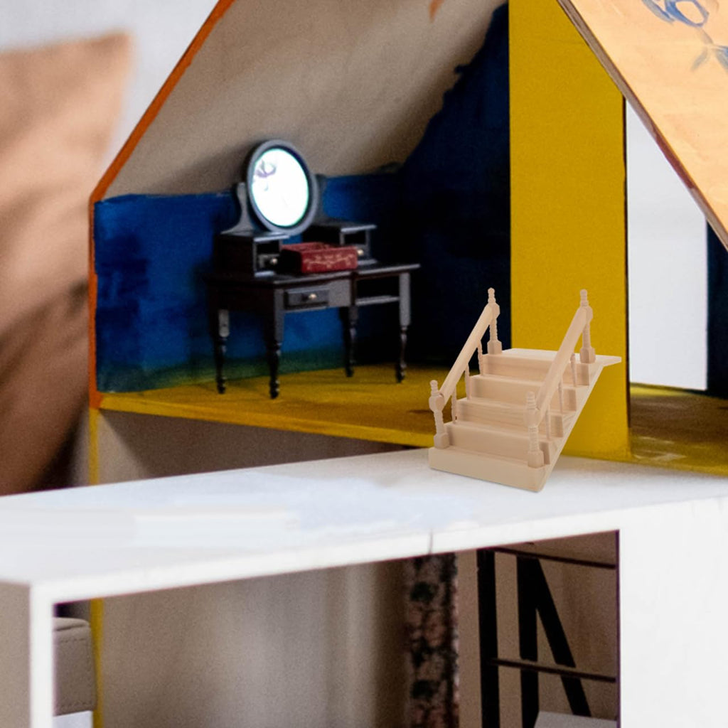 Angoily Miniature Dollhouse Staircase with Handrail – Wooden Desktop Ornament for Scene Building