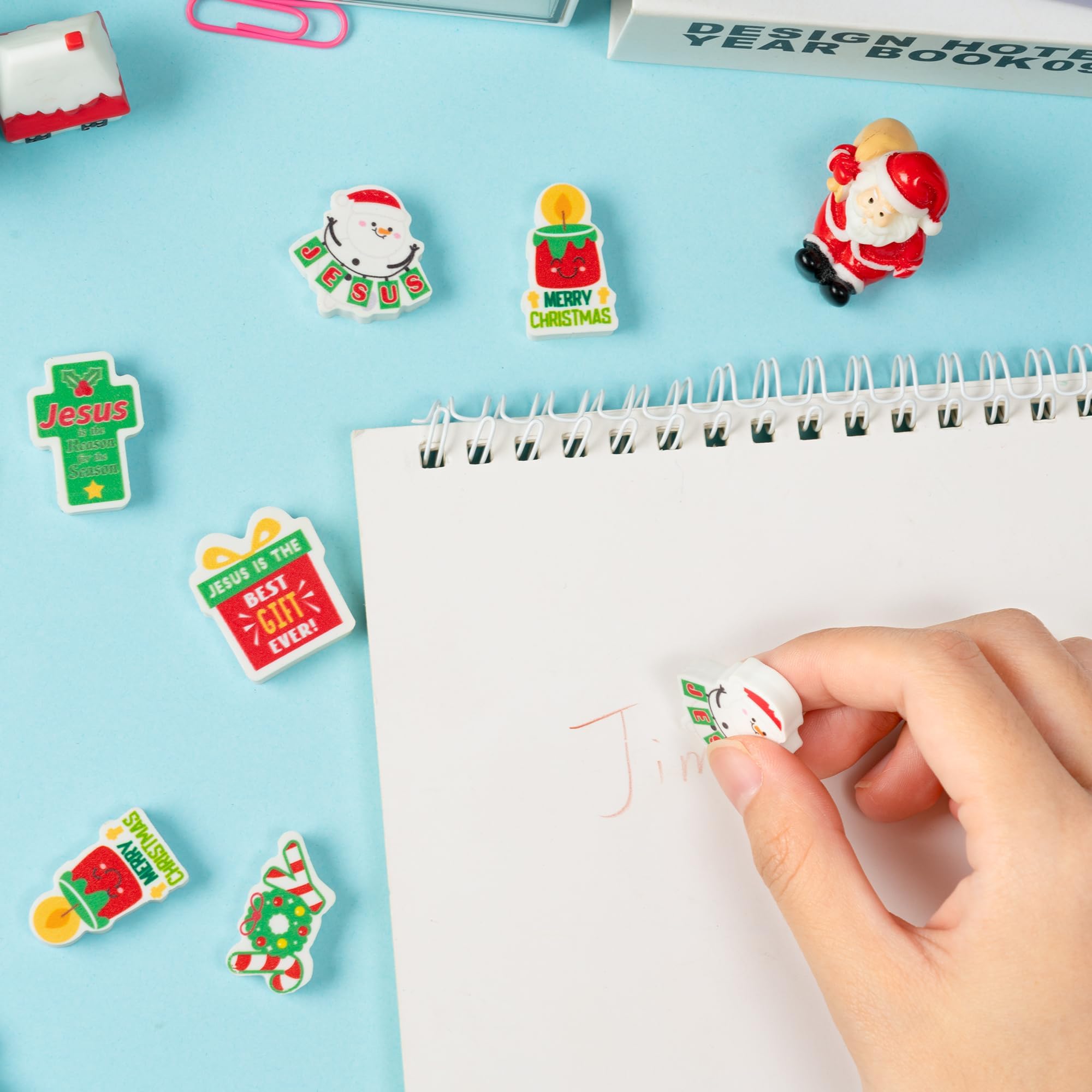 ANGOLIO 60-Pack Christian Mini Pencil Top Erasers – Religious Christmas Designs for Classroom Prizes and Party Favors