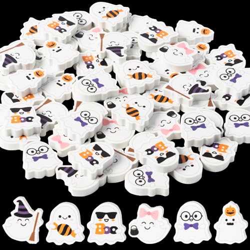 ANGOLIO 60-Pack Halloween Ghost Mini Erasers - Bulk Spooky Erasers for Kids, Party Favors, Classroom Rewards