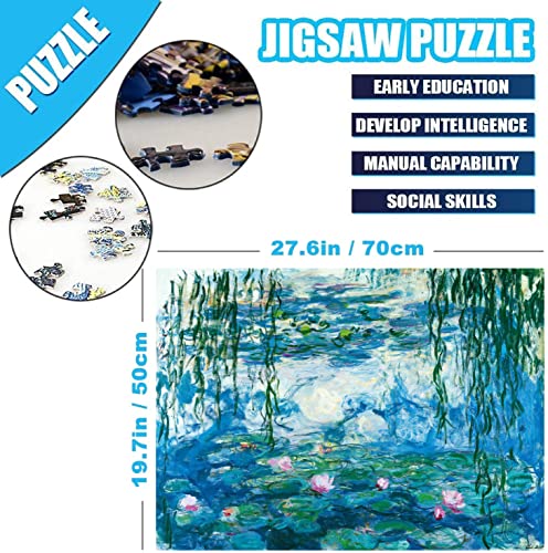 Anguis 1000 Piece Jigsaw Puzzle – Waterlilies by Claude Monet, Finished Size 27.56 by 19.69 Inches
