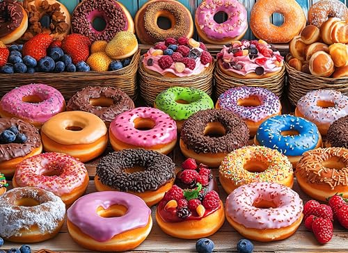 Anguis 500 Piece Jigsaw Puzzle for Adults – Flavorful Donuts, 20.5 x 15 Inches, Includes Poster