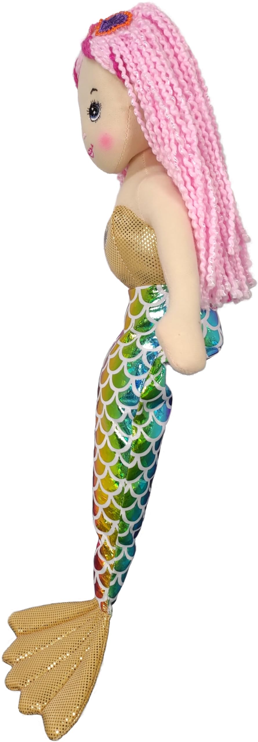 Anico 18 Inch Mermaid Plush Doll – Blonde Hair with Pink Streaks, Rainbow Tail, Soft Stuffed Mermaid Toy for Kids