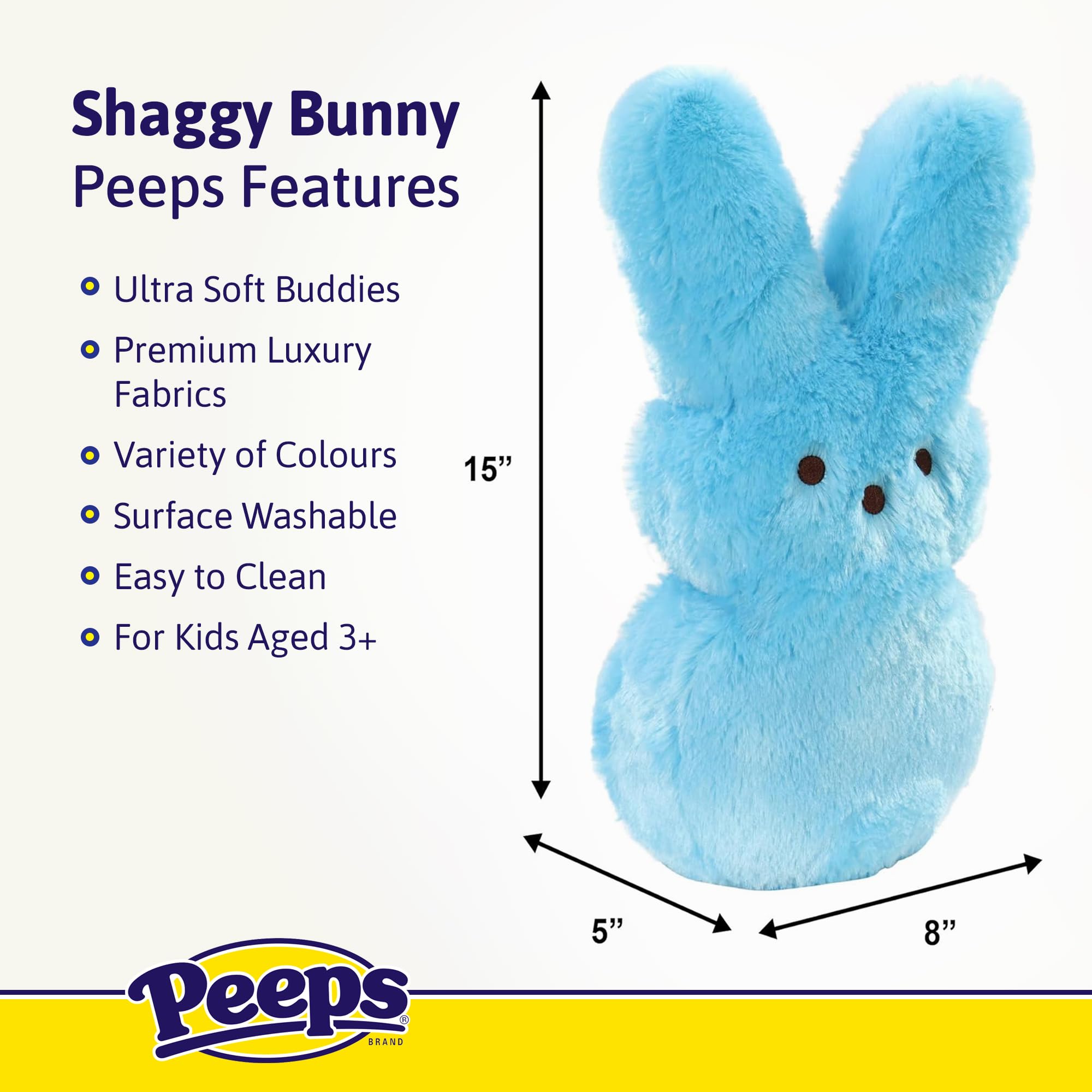 Animal Adventure 15" Yellow Shaggy Bunny Peeps Plush, Officially Licensed, Ultra Soft Stuffed Animal for Easter Baskets, Ages 3+
