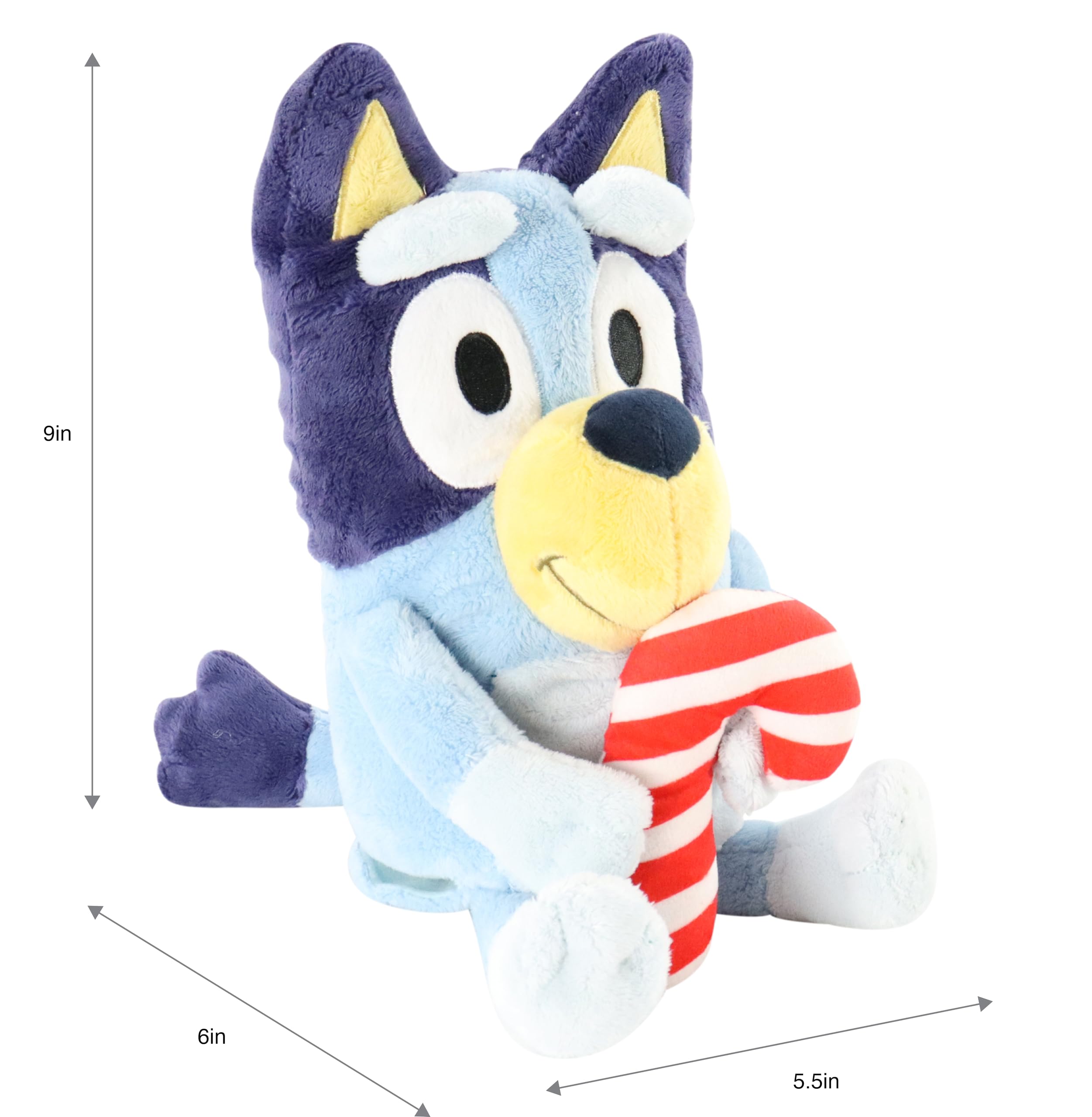 Animal Adventure Bluey 9" Plush with Candy Cane – Limited Edition Christmas Soft Toy