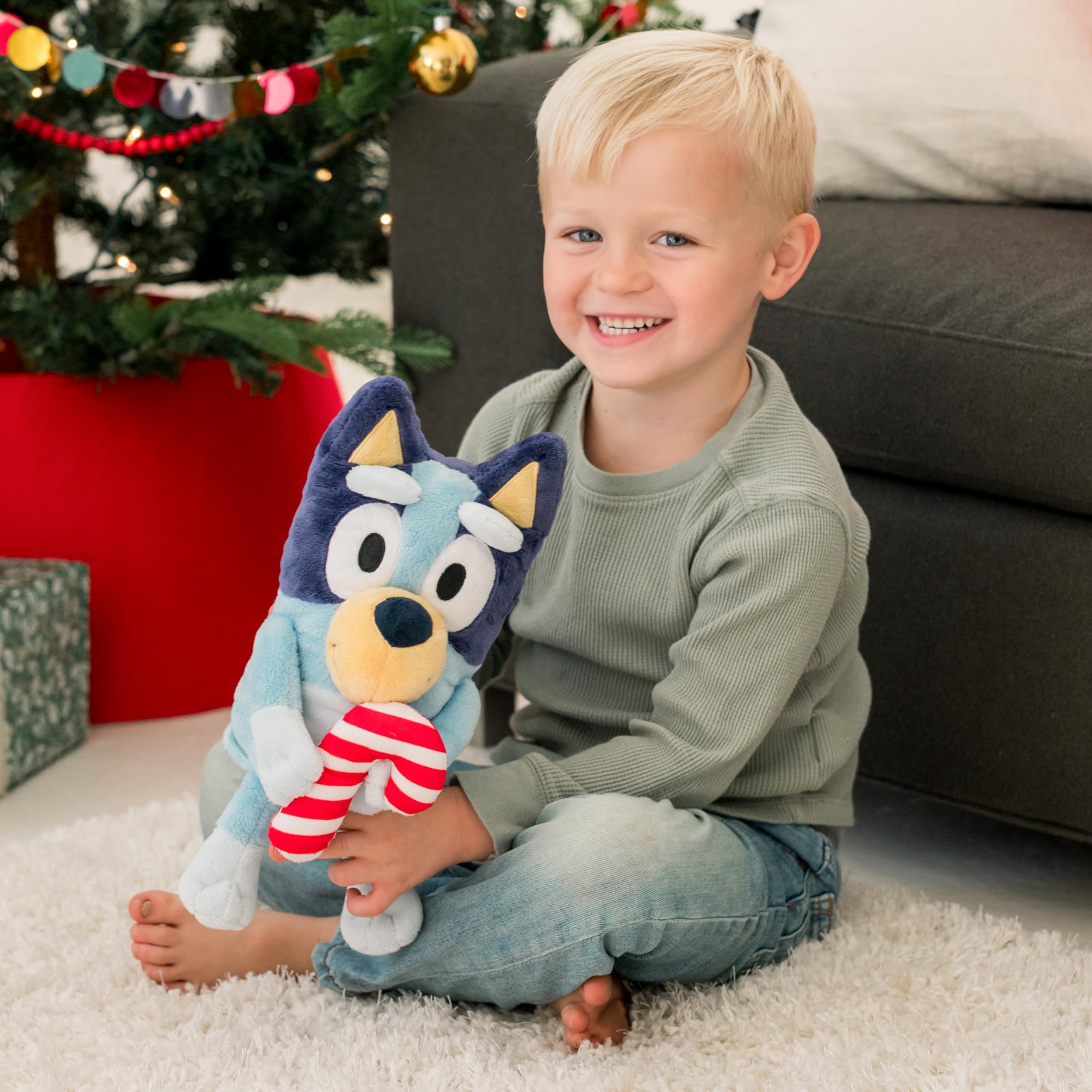 Animal Adventure Bluey 9" Plush with Candy Cane – Limited Edition Christmas Soft Toy