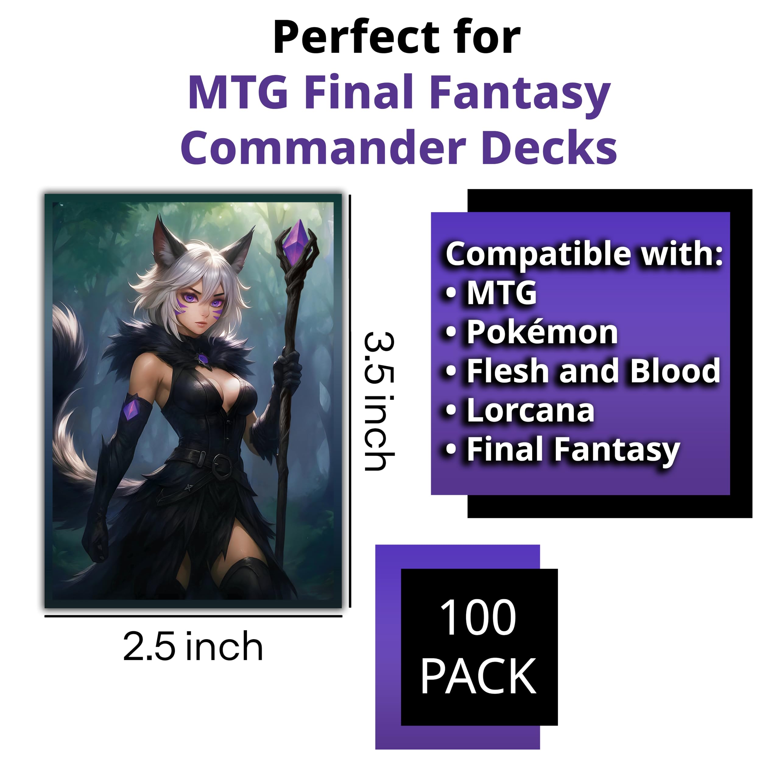 Anime Cat Warlock Card Sleeves (102 Pack) – Premium TCG Protectors for MTG, Final Fantasy Commander