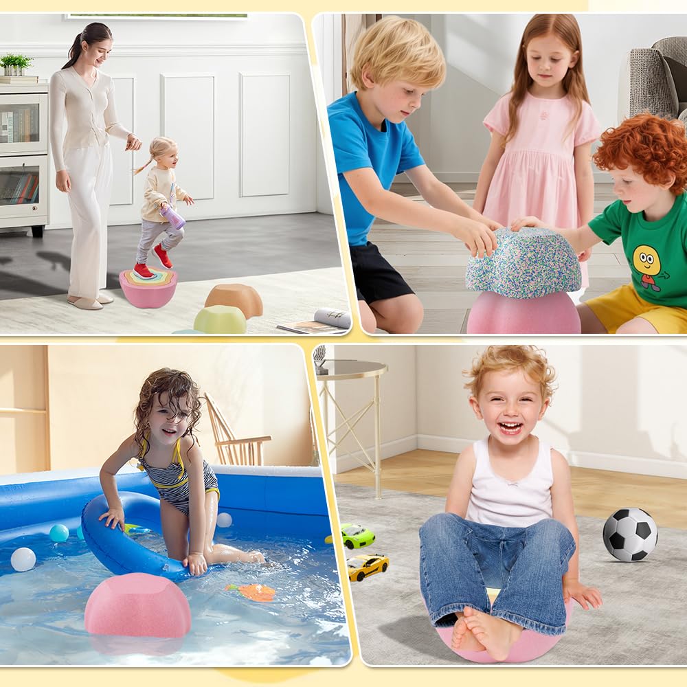 ANLIK Toddler Stepping Stones 5-Piece Set - Blue EPP Foam Balance Stones for Kids, Non-Toxic, Anti-Slip, Stackable Montessori Toy
