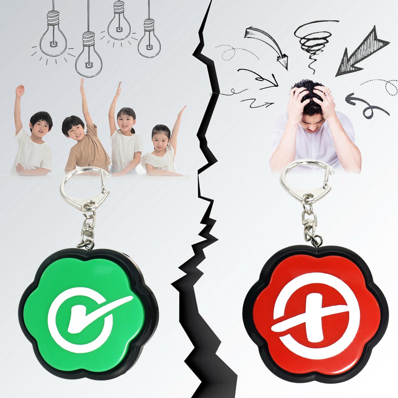 ANLIKY Right Wrong Sound Buzzers – Portable Keychain Answer Buzzers Set of 2 (Green + Red) for Game Shows, Classroom Quizzes & Pet Training