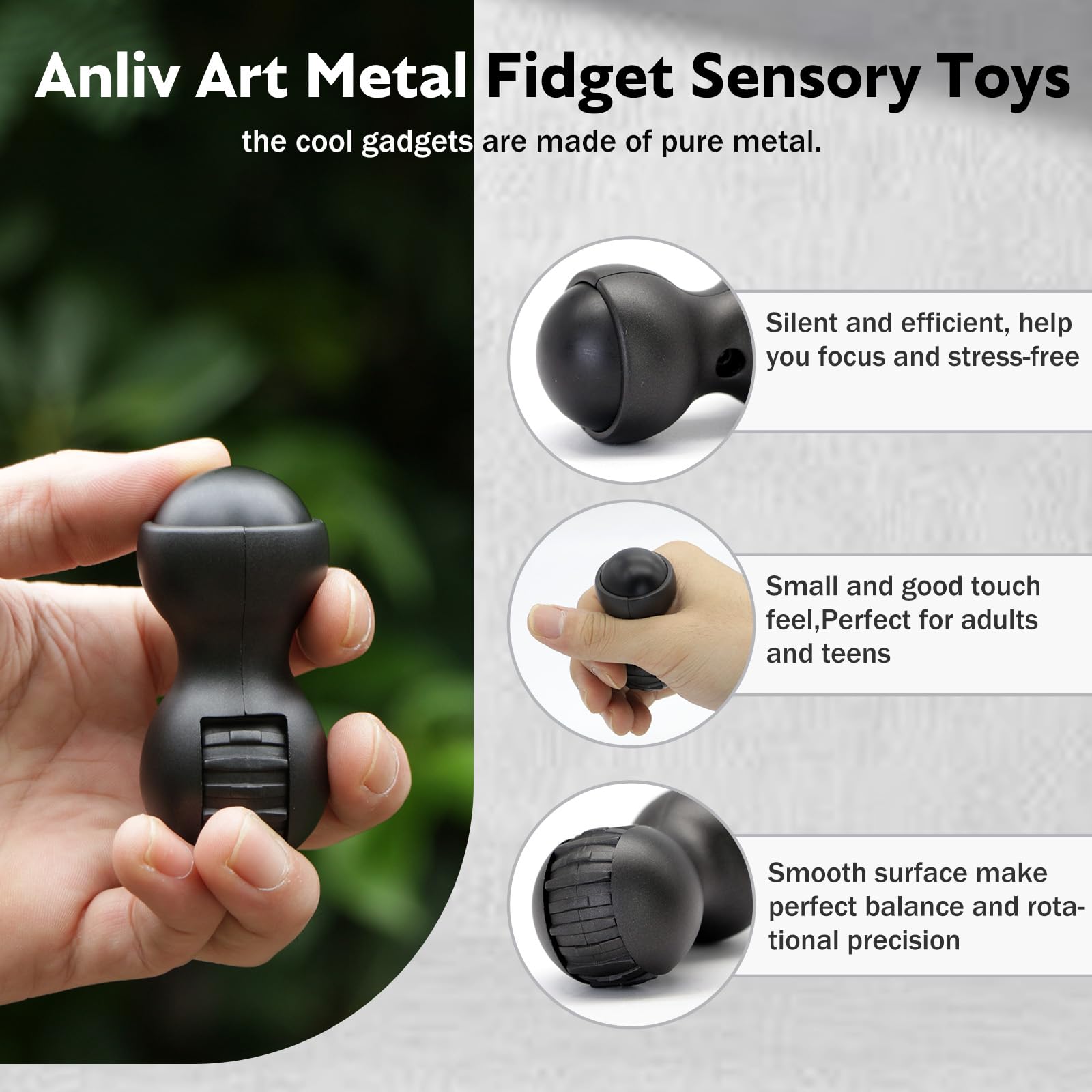 Anliv Art Metal Fidget Spinner – Focus, Balance & Rhythm Adjustment – Stress & Anxiety Relief for Adults & Teens – Portable & Durable for Office, Travel, Studying (Black)