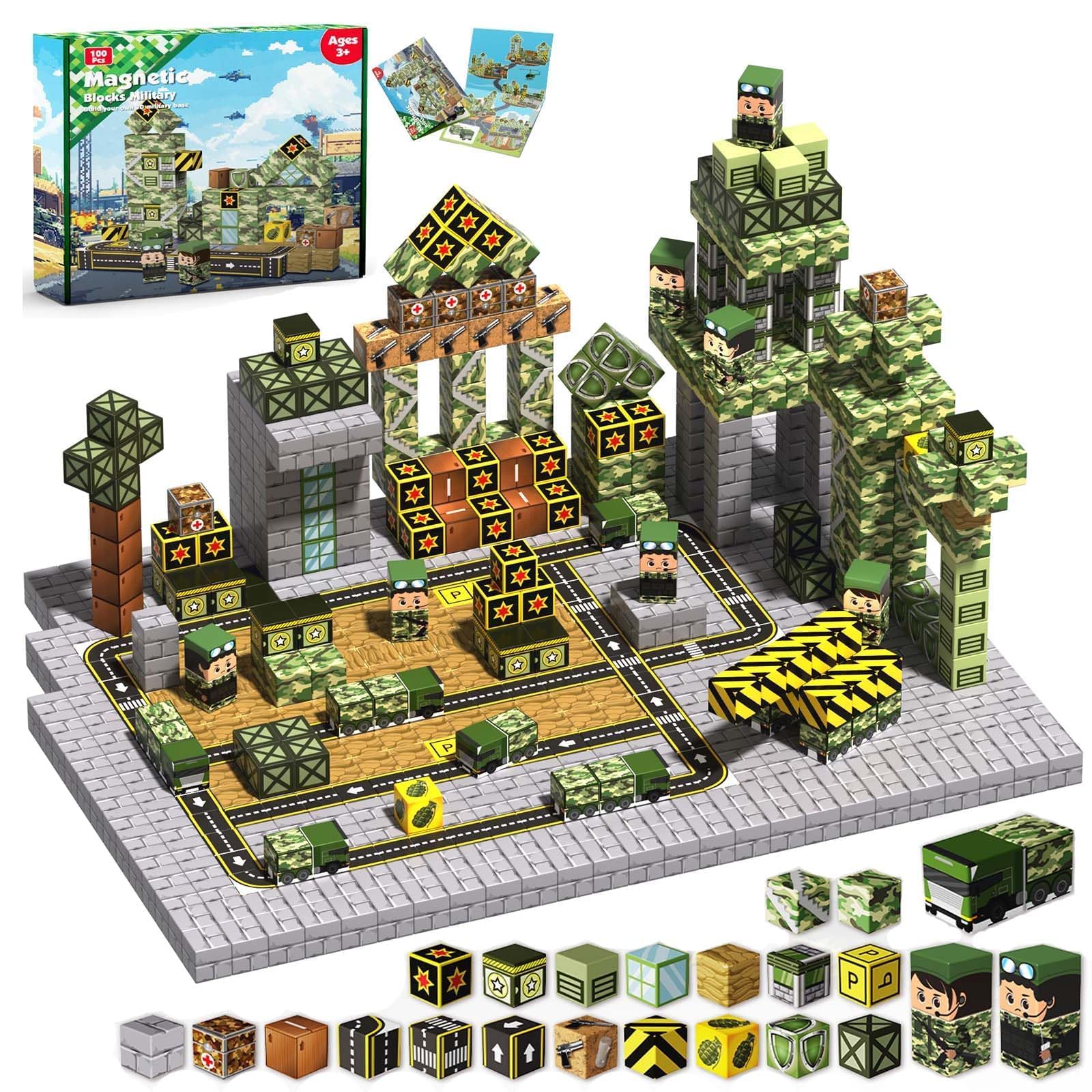 Annexfun 100-Piece Magnetic Building Blocks – Military Castle Theme, STEM Toy for Ages 3+