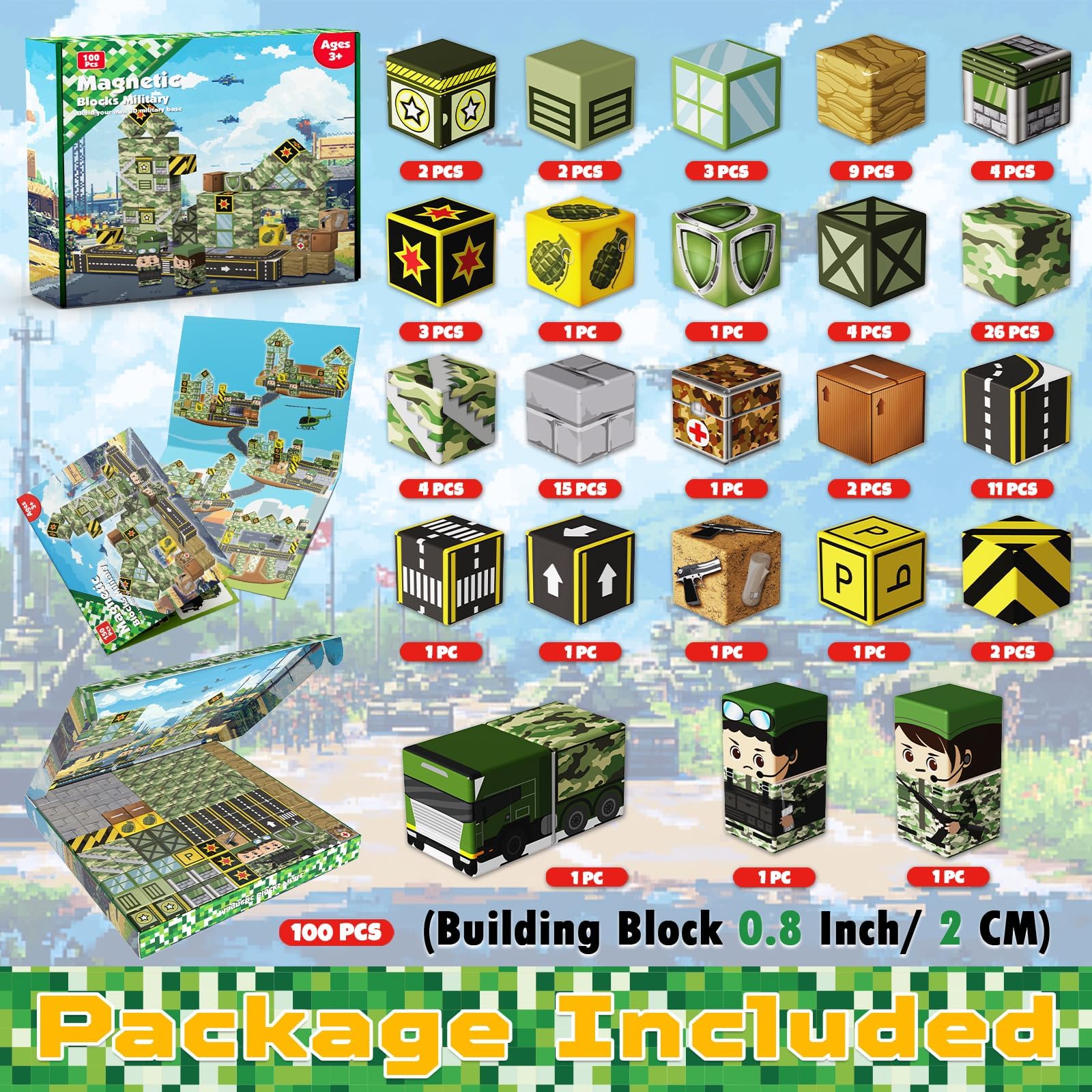 Annexfun 100-Piece Magnetic Building Blocks – Military Castle Theme, STEM Toy for Ages 3+