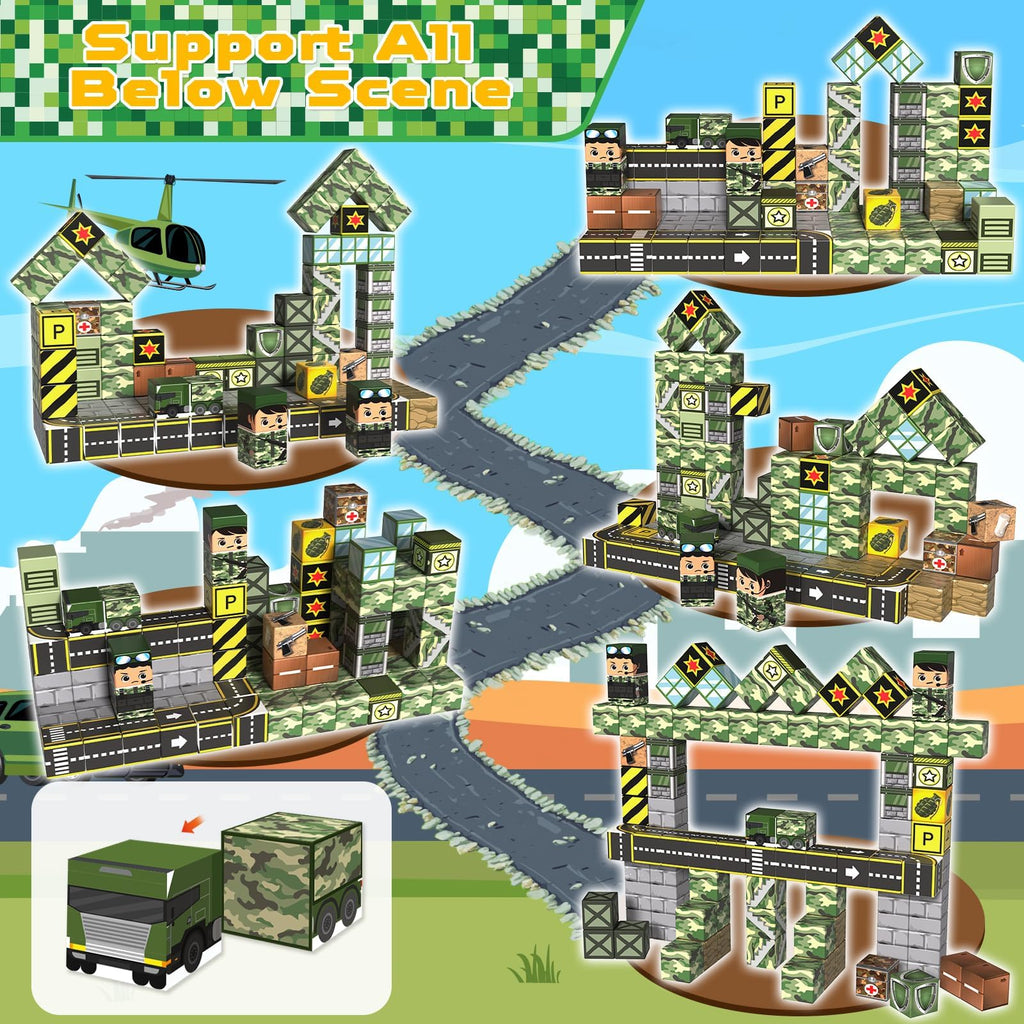 Annexfun 100-Piece Magnetic Building Blocks – Military Castle Theme, STEM Toy for Ages 3+
