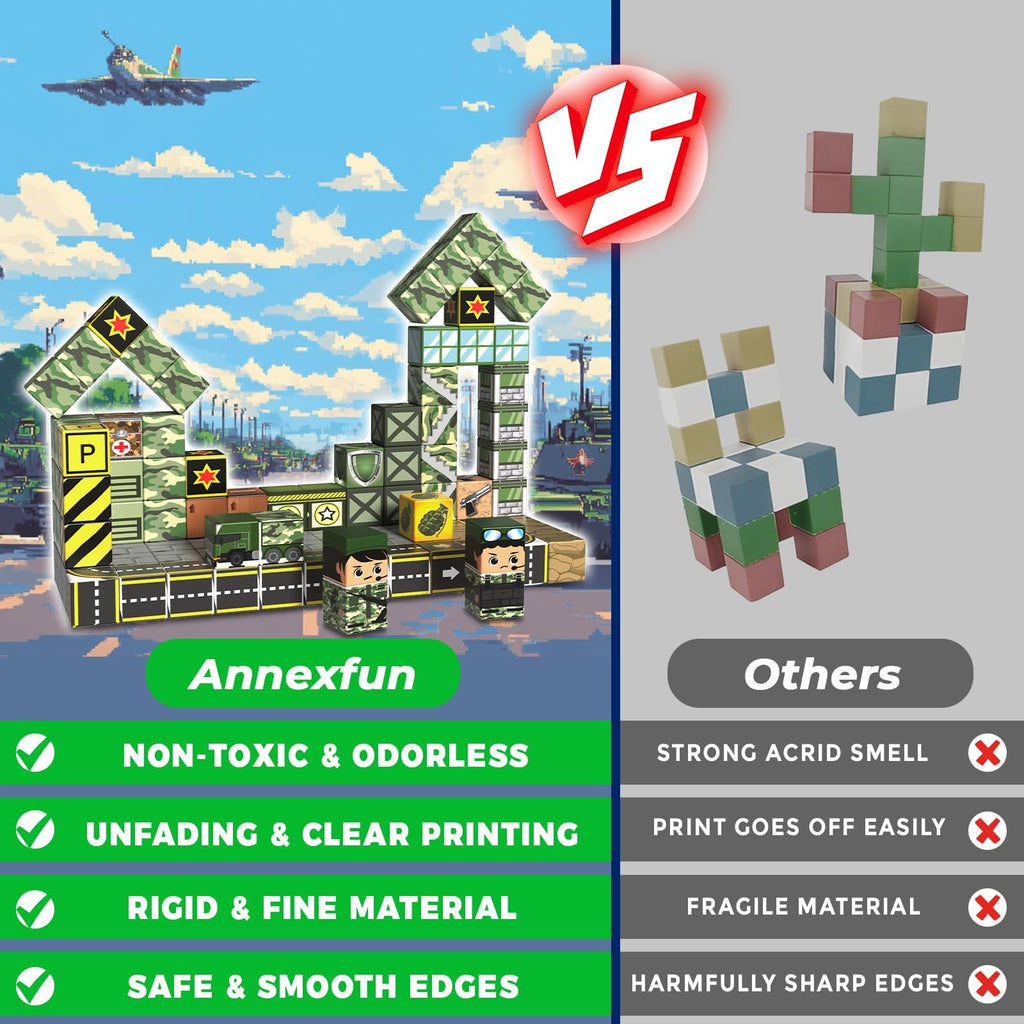 Annexfun 100-Piece Magnetic Building Blocks – Military Castle Theme, STEM Toy for Ages 3+
